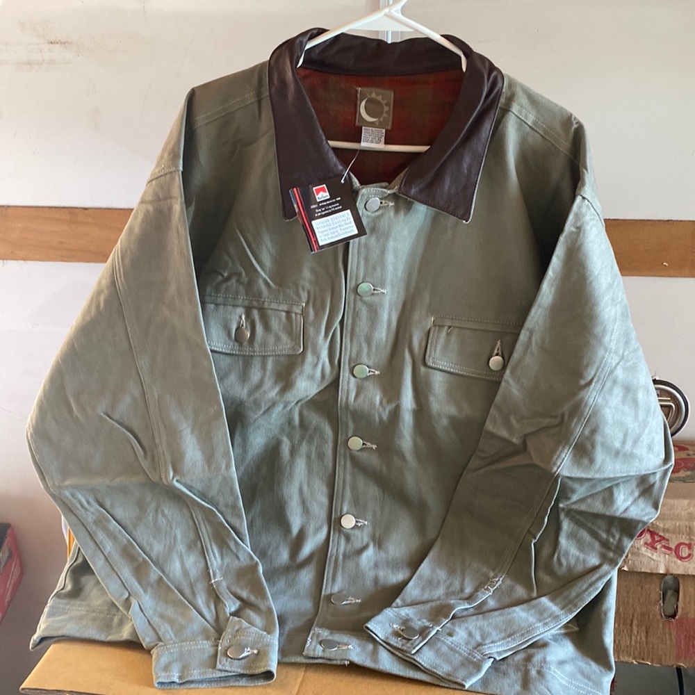 Marlboro Twill Jacket Flannel Lined Leather Collar NEW ~ Size Men’s XL